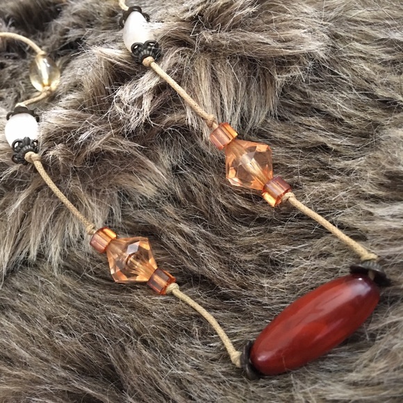 Vintage glass bead fabric cord long necklace - Picture 6 of 7